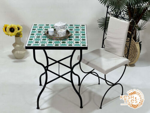 28INCH MOROCCAN MOSAIC TABLE - Handmade Emerlad Green Star Pattern Furniture - Picture 2 of 10