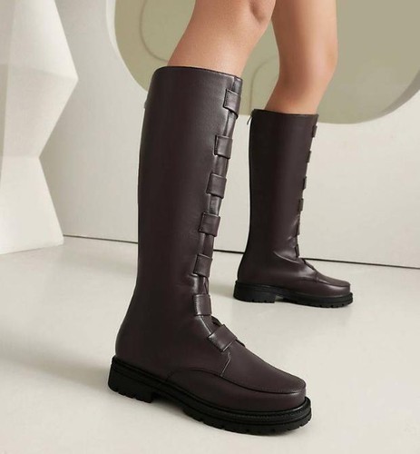 Women's Knee High Knight Boots Round Toe Side Zipper Flats Casual Shoes Oversize - Bild 26 von 26