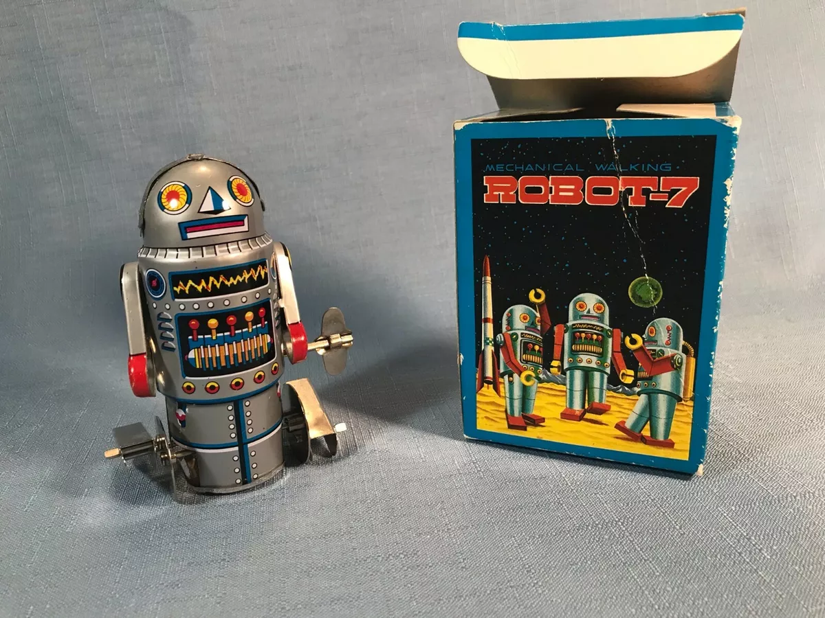 Schylling Robot 7 Collectible Replica Wind Up Tin Walking Toy Original Box