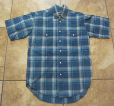 Wrangler Blue Plaid Men's Medium Pearl Snap Short Sleeve Western Shirt