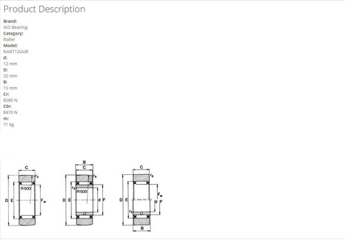 1PC IKO NART12UUR Needle Roller Bearing,Outer ring 32x12x15mm. - Picture 4 of 4