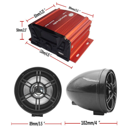 Bluetooth Motorcycle Stereo Speakers Audio Amplifier System USB FM UTV ATV Cart - Picture 9 of 9