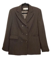 Vintage Travis Ayers Brown Striped Blazer Jacket Size 14 Dark Academia Office