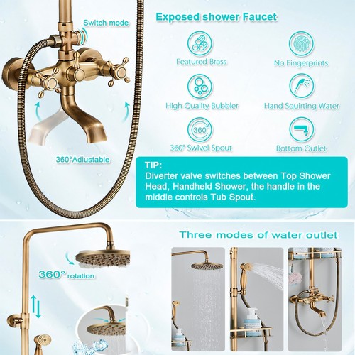 Bathroom Freestanding Tub Faucet Rainfall Shower Head System Floor Mounted Mixer - Picture 63 of 82