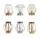 Battery-Operated LED Desk Lamp | Geometric Metal Wire Cage Lantern | Modern Home