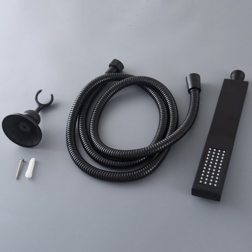 Matte Black Square Shower Microphone Style Stainless Stell + 1.5m Hose,Bracket - Picture 6 of 7