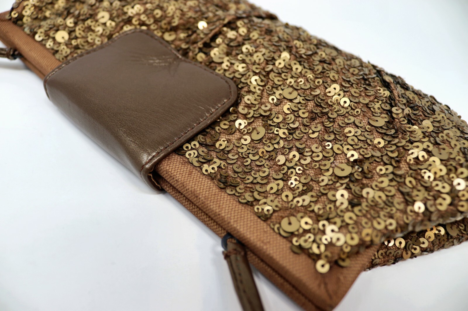 Santi Sequin Bronze Gold & Brown Beaded Clutch Ev… - image 6