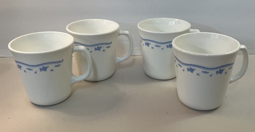 VTG Corning Ware Corelle "Morning Blue" Tea/Coffee Cups Mugs 8 oz USA Set of 4 - Picture 5 of 14