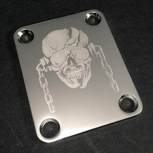 GUITAR NECK PLATE - Engraved PhotoEtched - Megadeth VIC RATTLEHEAD - CHROME - Picture 2 of 3