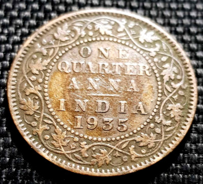 Old British India Coin Circulated 1935 One Quarter Anna