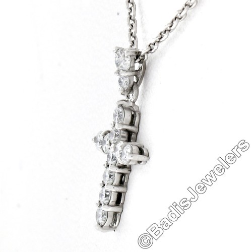 Petite Solid Platinum .30ct Round Brilliant Diamond Simple Cross Pendant & Chain - Picture 4 of 7