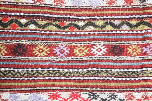 One of a Kind Beautiful Multi Color Tones with Stripe Design vintage Floor Kilim - Picture 10 of 12