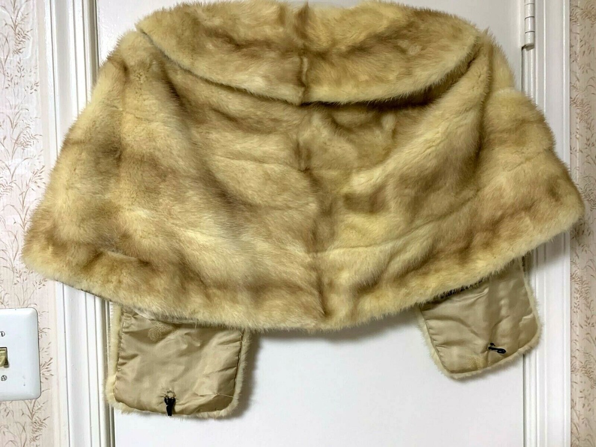 Vintage Brown Mink Fur Short Jacket Coat Stole Wrap Dress Open