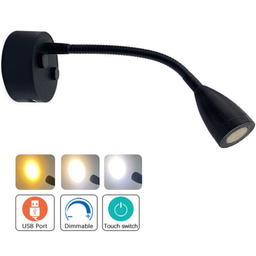 2PCS 12V LED Reading Light Wall Mount USB Interior Bedside Book Lamp for Boat RV - Foto 10 di 12