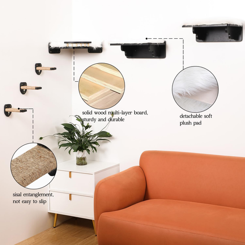 Cat Wall Shelves, 9 in 1 Cat Wall Furniture Set, Wood Cat Climbing Shelves for W - Picture 4 of 8