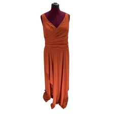 Azazie Chiffon Maxi Dress Sleeveless Formal Gown Ruched Bridesmaid Orange A16