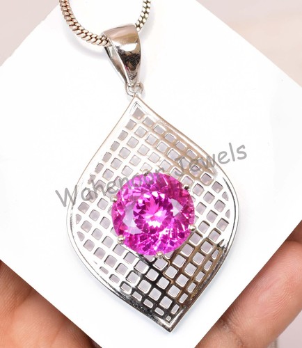 Bello 925 Pendente Argento Sterling Certificato Rosa Rubino Tondo Per Nozze Gift - Foto 6 di 9