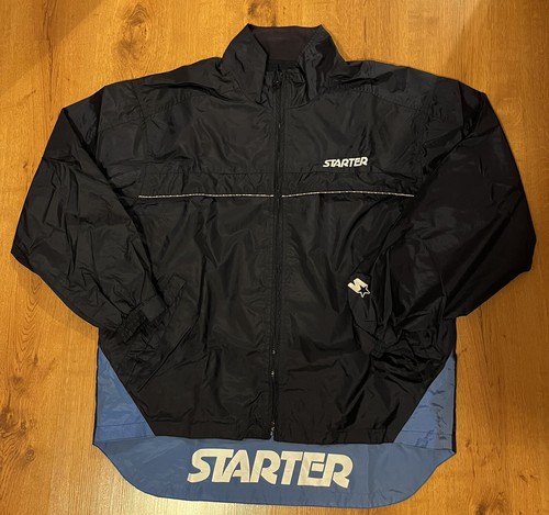 Vintage Starter Jacket Windbreaker Zipper Down Dark Navy Blue Lightweight Medium - Picture 2 of 8