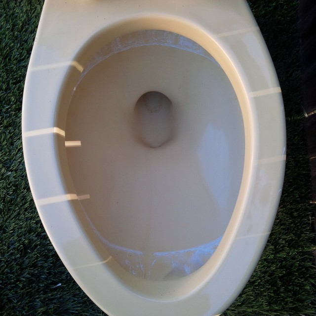 1970s Vintage American Standard Yellow 4049 Tank Toilet Wear Stains