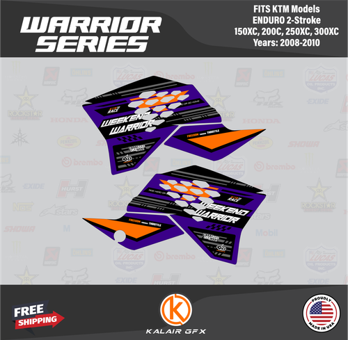 Kit Gráficos para KTM Enduro 150XC 200XC 250XC 300XC (2008-2010) Warrior - PÚRPURA - Imagen 2 de 6