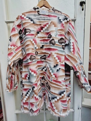 Vtg 80s Denim Jacket Coat Reversible HandMade Southwestern Art to Wear XL OOAK - Picture 7 of 16