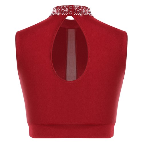 Womens Shiny Lyrical Dance Top Mockneck Sleeveless Keyhole Crop Top Dancewear - Bild 15 von 76