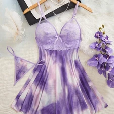 Women's Sexy-Lingerie Lace Babydoll Sleepwear Nightgown G-string Nightwear Set
