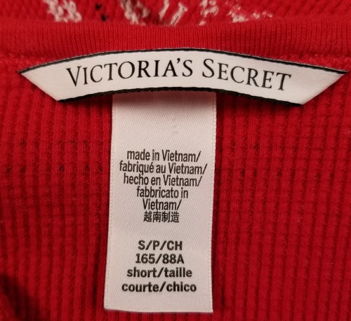 VICTORIAS SECRET Pajama Top Women's Small Short PS Red Fair Isle Thermal Knit - Picture 5 of 9