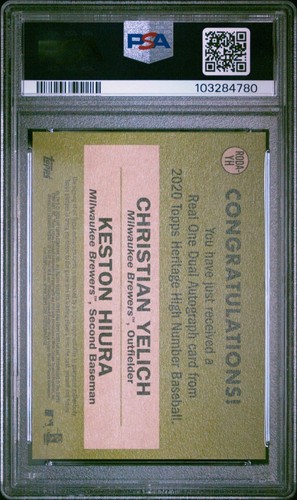 Christian Yelich / Hiura - 2020 Topps Heritage Real One Dual Autograph PSA 8 - Bild 2 von 2