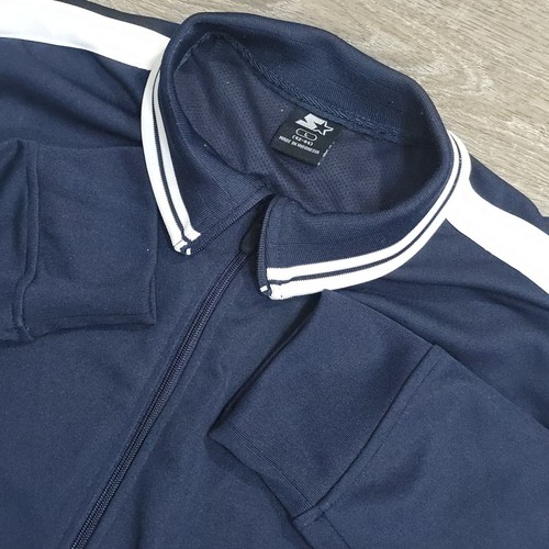 Vintage Starter Trainingsjacke dunkelblau weiß Streifen Full Zip bestickt Herren Gr. L - Bild 5 von 14