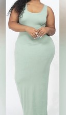 Plus Size 1X Sage Green Bodycon Maxi Dress Sleeveless Stretch NWT