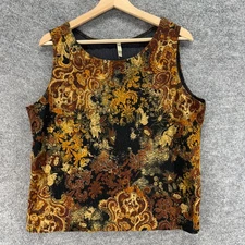 White Stag Blouse Women XL Brown Geometric Sleeveless Wide Strap Round Neck