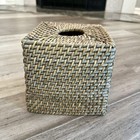 Vintage Rattan Wicker 6" Square Tissue Box Holder BROWN Woven OPEN BOTTOM BOHO