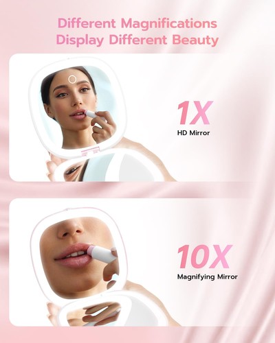 3.9" Rechargeable Compact Makeup Mirror with 3 Light Colors and Magnification...