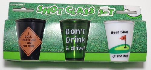 Vtg Shot Glass - Golf Theme Novelty Shot Glasses - Stocking Stuffer -Set 3 - NIP - Picture 1 of 5
