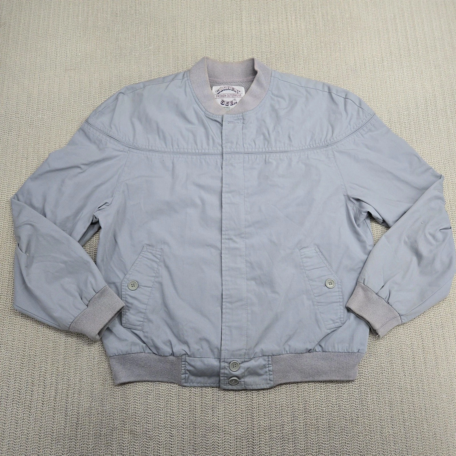 Vintage Current Seen Jacket Mens Large Gray Bomber Lightweight Zip Pockets 80s image 1