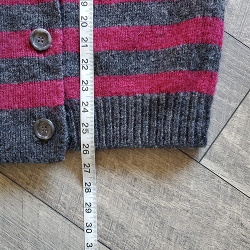 Vintage Perry Ellis Wool Thick Cardigan Striped Checkered Elbow Burgundy Gray M - Picture 5 of 7