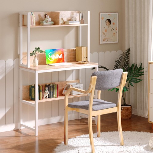 Small Desk with Hutch, 31.5" Computer Desk with Bookshelf, White Home Office ... - Picture 2 of 5