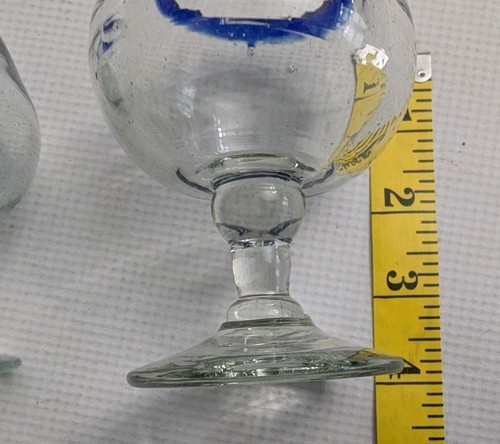 Mexican Hand Blown Glass Set of 2 Brandy Cognac Tequila Snifter Cobalt Blue Rim - Picture 12 of 12