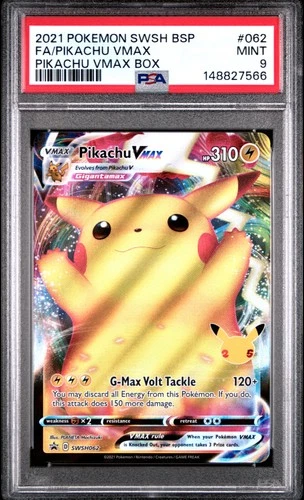 2021 POKEMON SWSH BLACK STAR PROMO PIKACHU VMAX BOX FULL ART/PIKACHU VMAX PSA 9