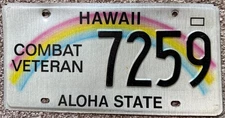 Hawaii Authentic Genuine Used Combat Veteran Rainbow License Plate #7259