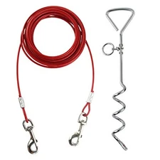 20ft Dog Tie Out Cable for Dogs, 16" Chrome Plated Anti Rust Stake, 20ft length