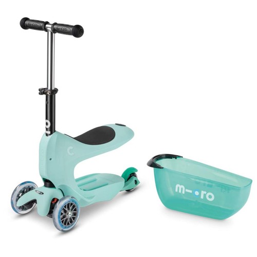 Micro Mini2go Deluxe Plus Mint Scooter Sitz Stauraum Schubstange Licht Kinder - Bild 3 von 7