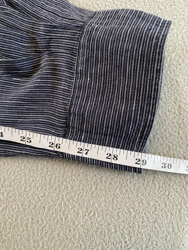 BRORA BOMBACHO TROUSERS SZ 12 100% LINEN BLUE STRIPE WOMEN POCKET BUTTON ANKLE - Picture 7 of 10