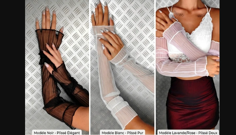 Envois 24h gants Manches Plissé Mitaines Transparentes Évasées Taille Unique - Photo 1/1