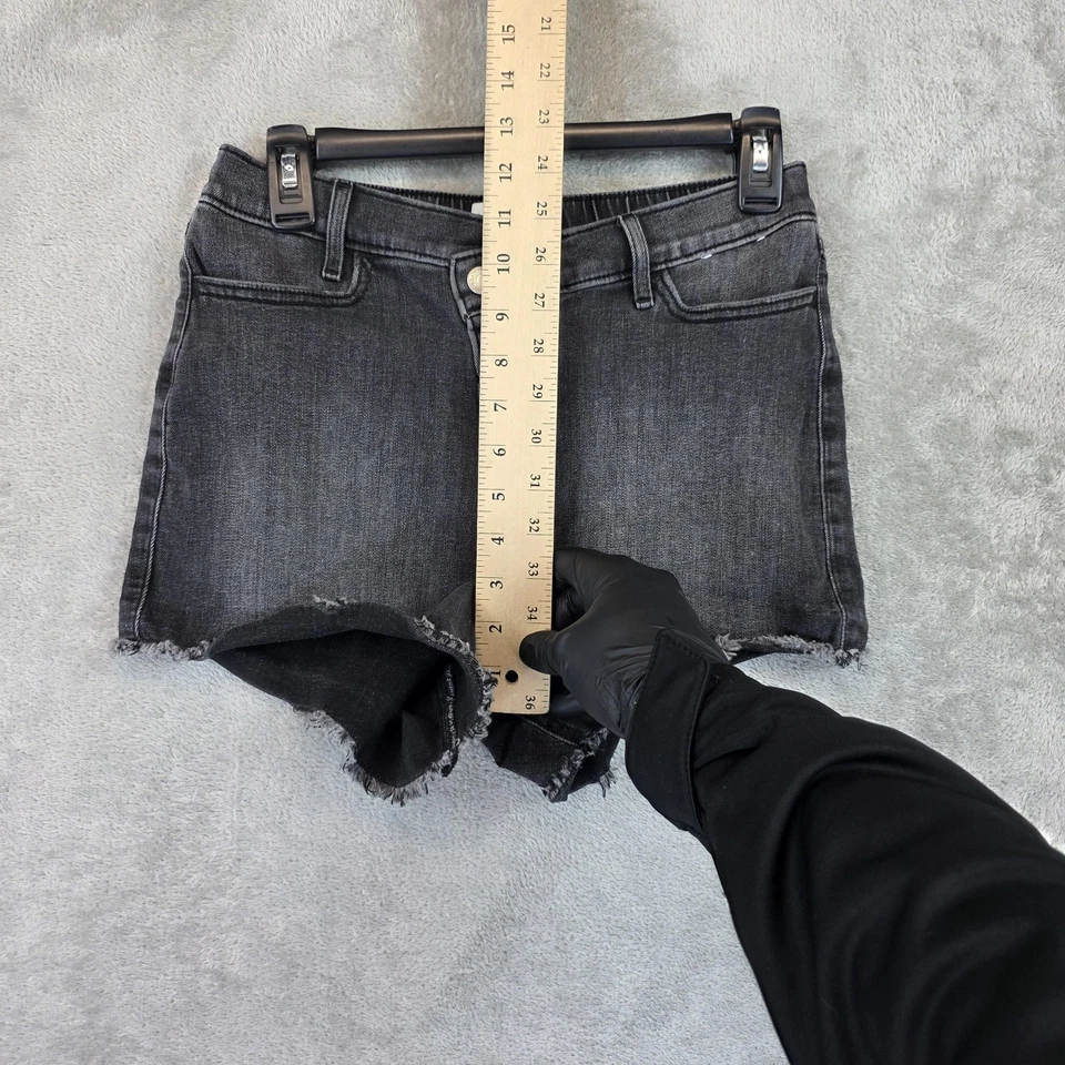 Pantalones Cortos Abercrombie Niños Niñas 15/16 Negro Tiro Alto Mini Mamá Denim Dobladillo Corte Foto 3 de 4