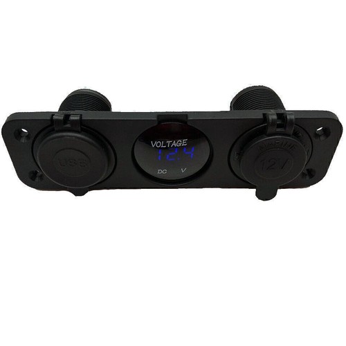 Blue Voltmeter + Dual USB Charger+ 12V Power Socket + 3 Gang Panel Boat Car - Photo 3 sur 7
