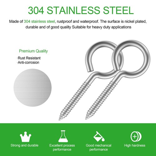 2” 26 Pack 304 Stainless Steel,Screw Eyes Heavy Duty Screw in Eye Hooks Ring,... - Picture 5 of 7