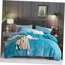 Fluffy Velvet Duvet Cover Set Turquoise Blue Size Fall Winter Soft King Aqua