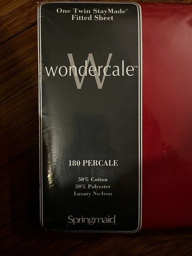 NOS Vintage Wondercale Twin Sheet Set Fitted And Flat Sheet Red New Spring maid - Picture 5 of 6